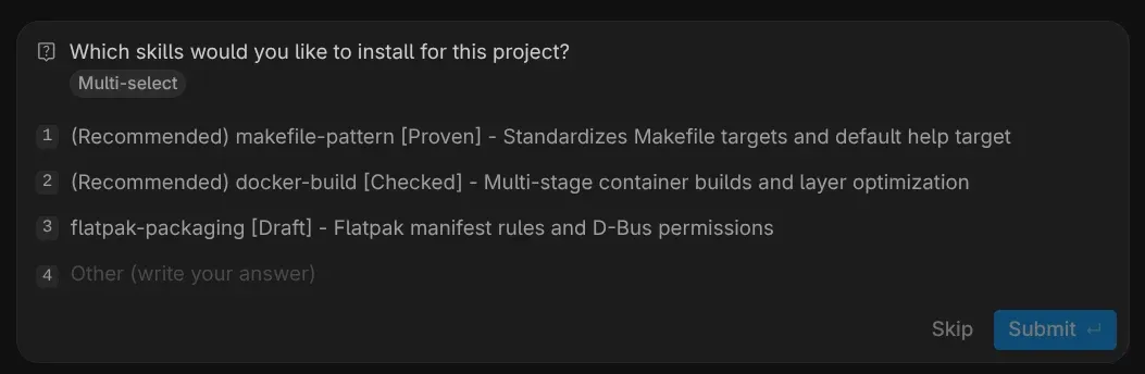 An example interactive multi-select question