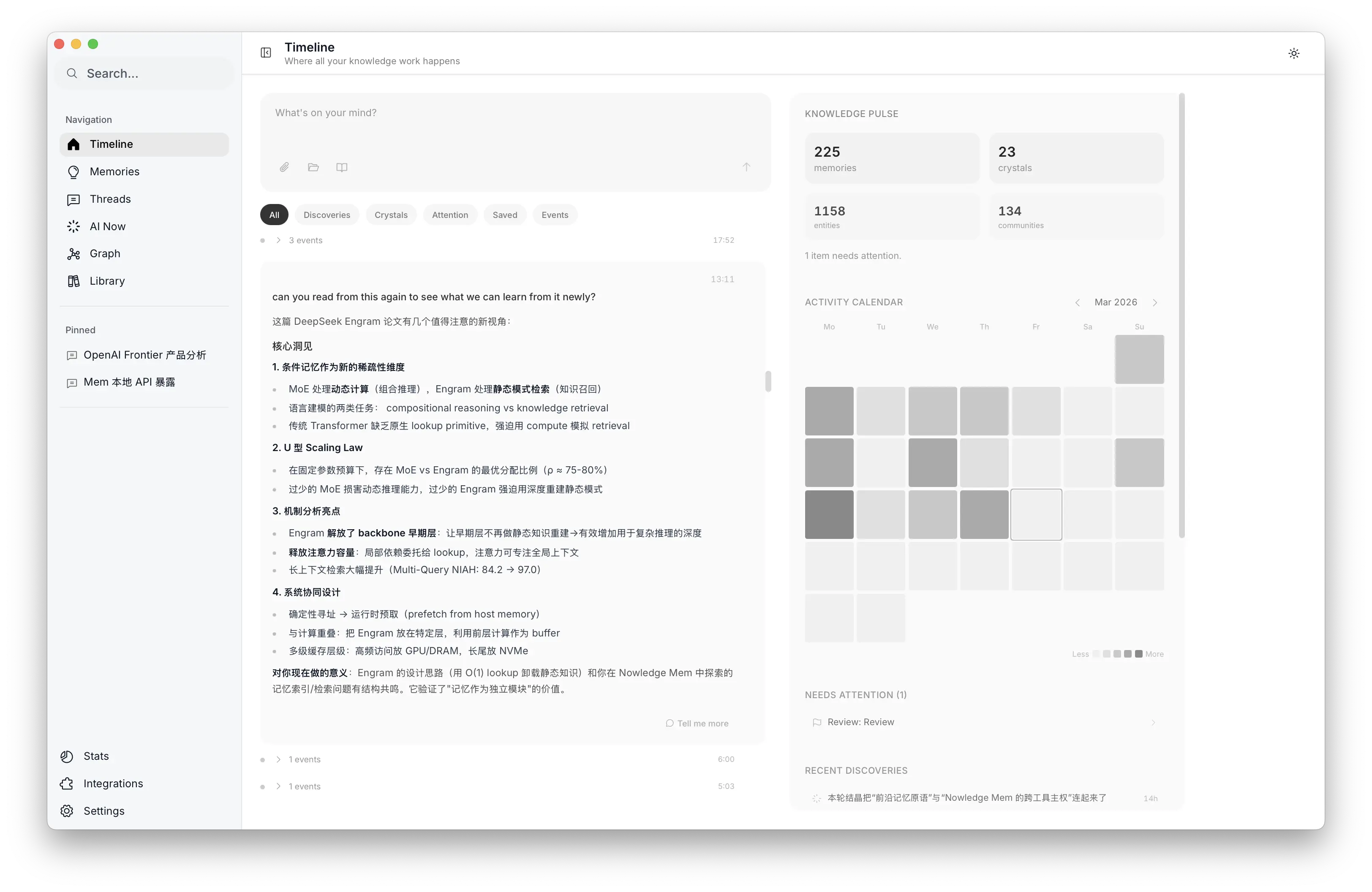 Timeline with bi-temporal Working Memory and activity calendar