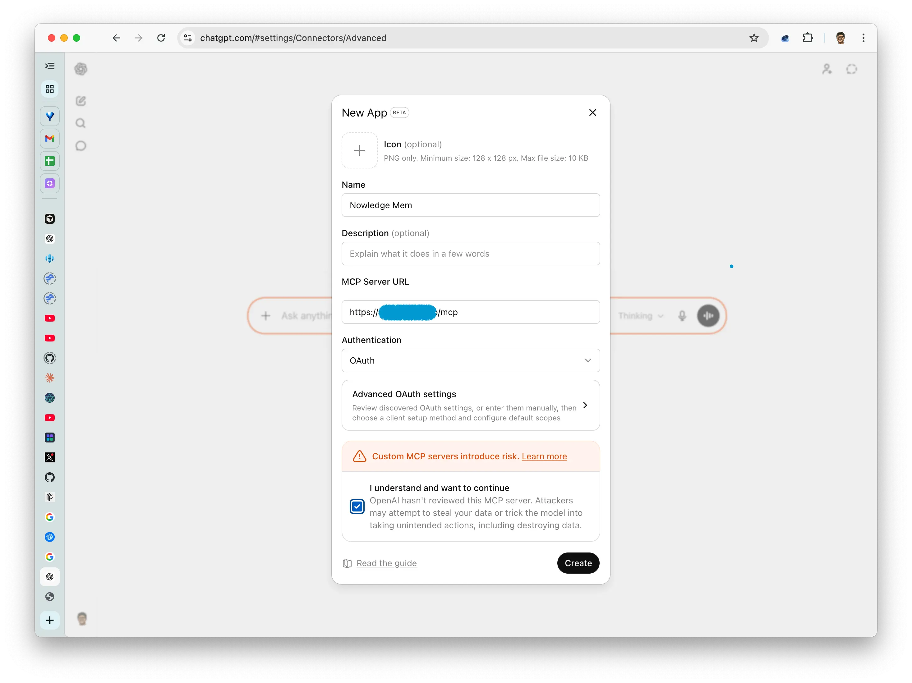 Paste the Mem MCP endpoint into ChatGPT